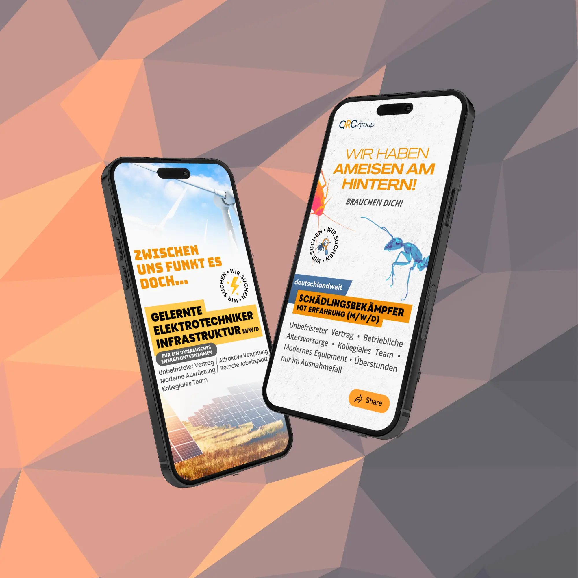 QRC Social Recruiting – zwei Smartphones mit Recruiting-Ads